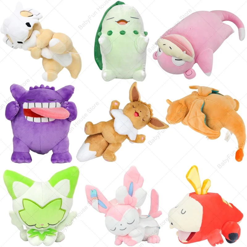 Pokemon Sleeping Gengar Eevee Charizard Sylveon Plush Toys Kawaii Sprigatito Oshawott Fuecoco Pamo Cubone Peluche Dolls Gift Kid