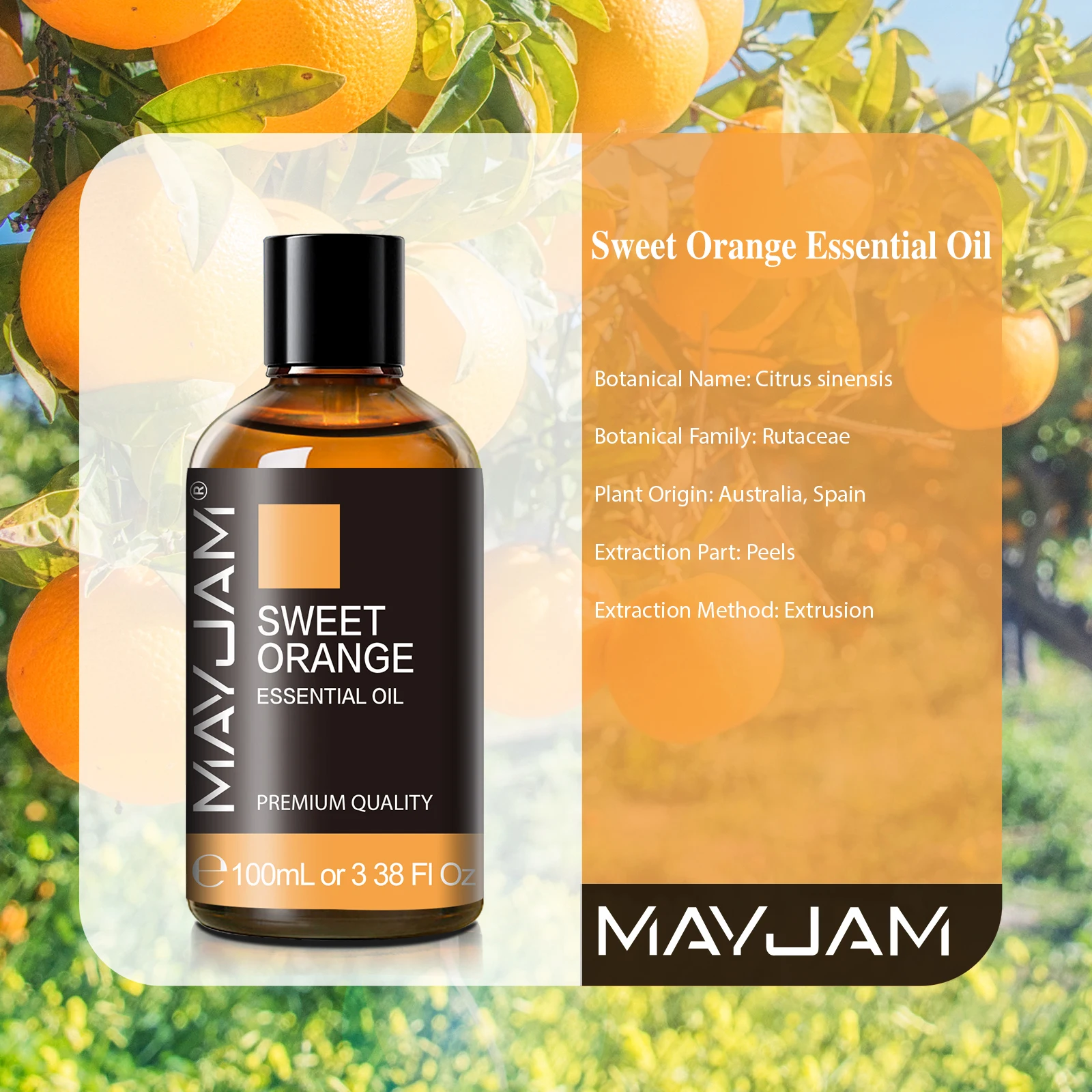 MAYJAM 3.38fl.oz Essential Oil for Reed Diffusers Sweet Orange Lavender Jasmine Eucalyptus Vanilla Sandalwood Rose Fragrance Oil