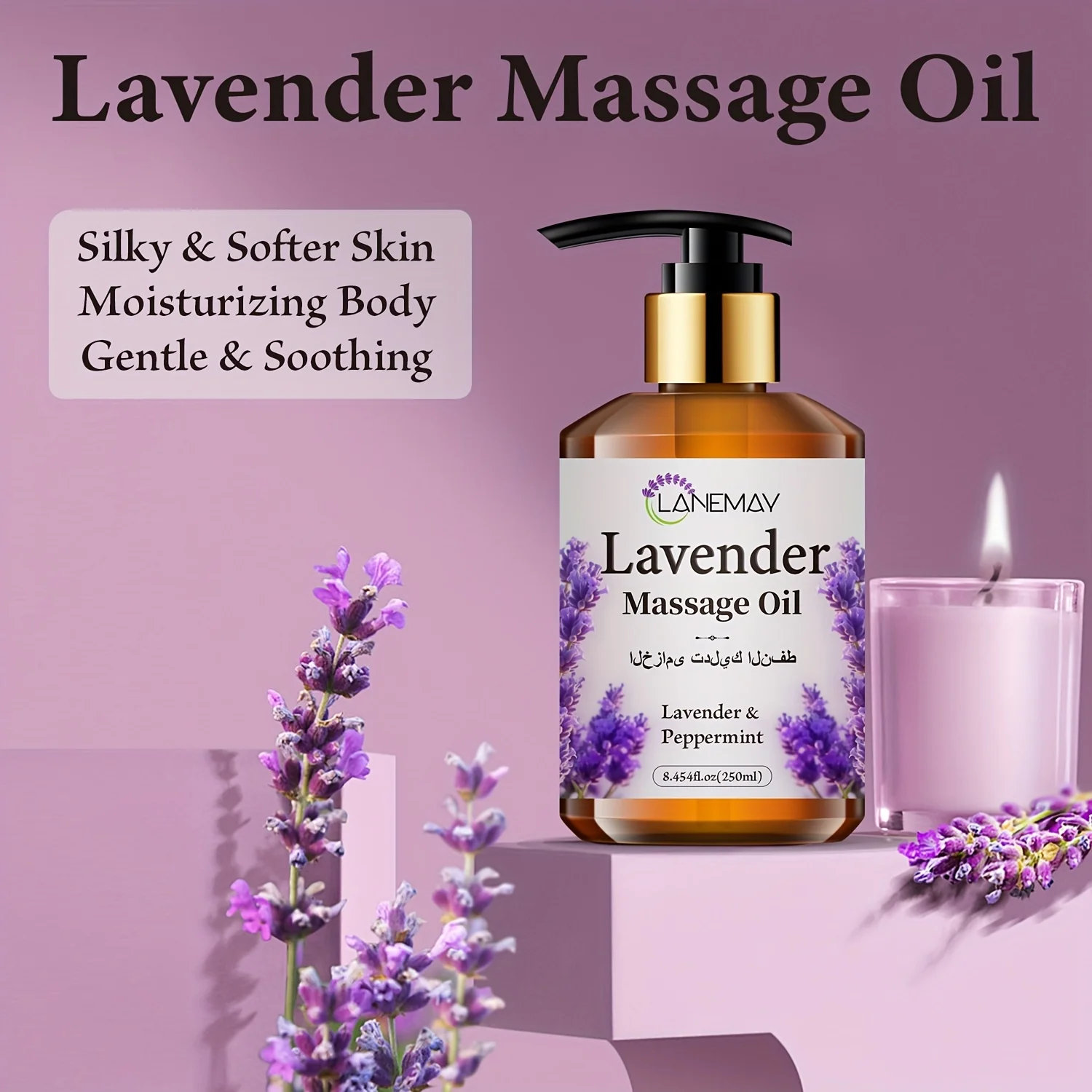 Lavender & Peppermint Massage Oil, Paraben-Free, Moisturizing & Softening Body Care for All Skin Types, Soothing Skin Tone