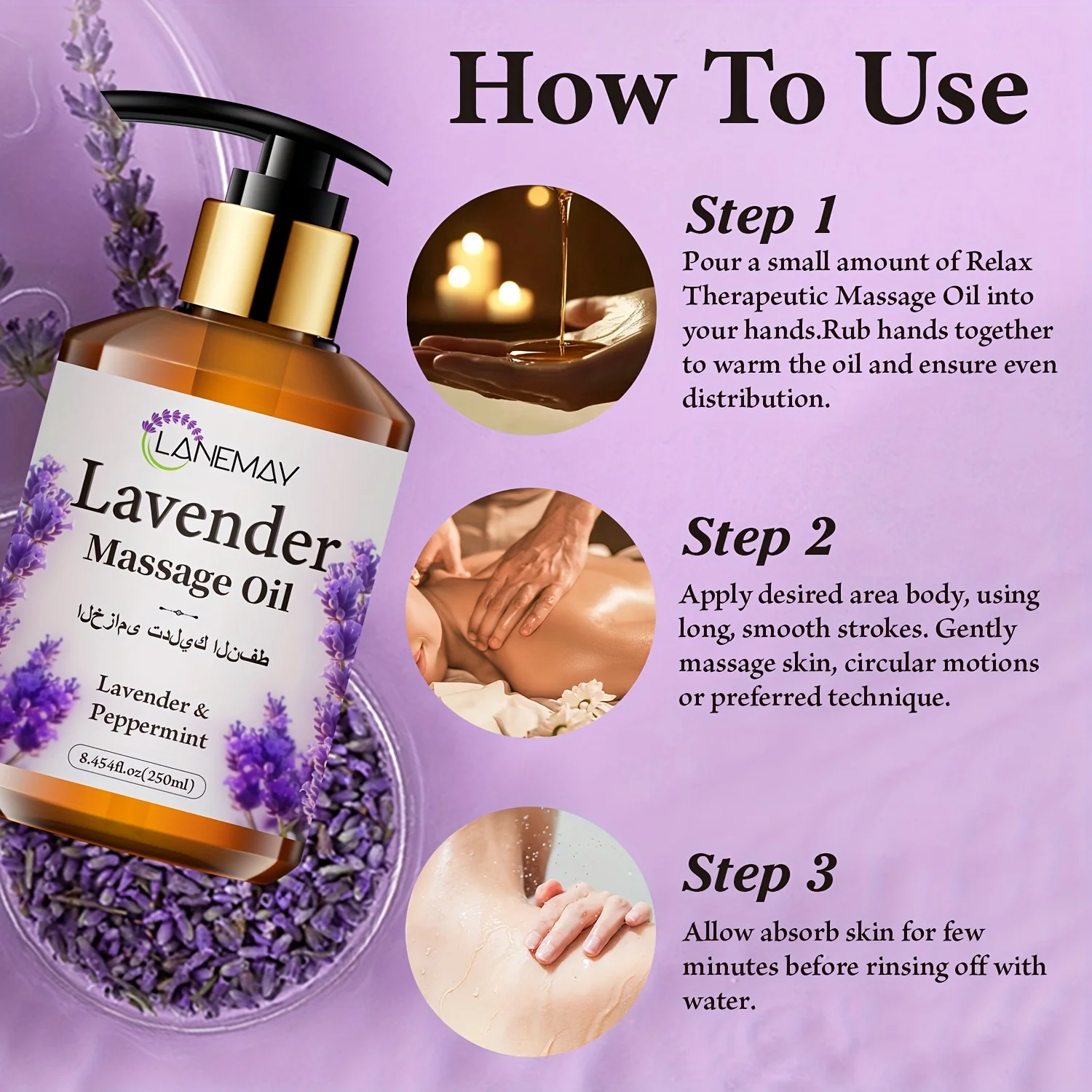 Lavender & Peppermint Massage Oil, Paraben-Free, Moisturizing & Softening Body Care for All Skin Types, Soothing Skin Tone