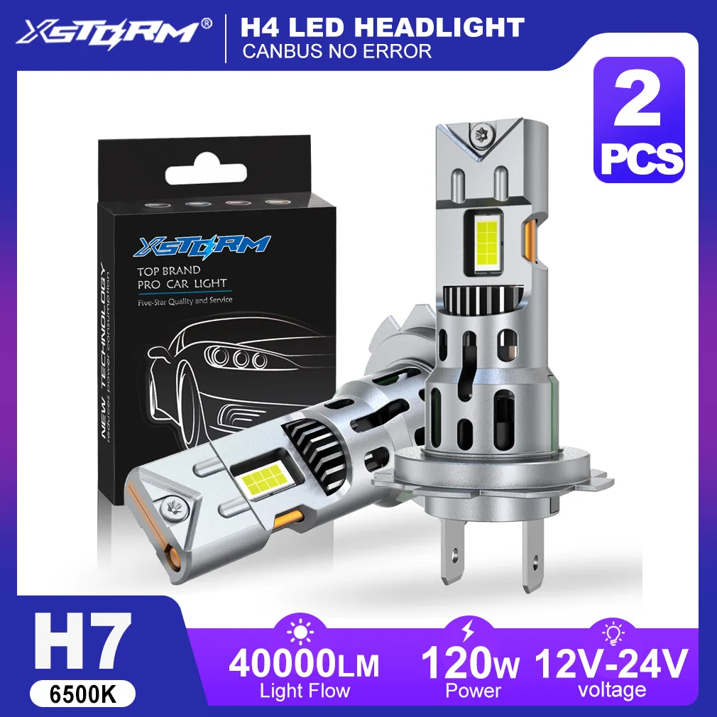 XSTORM H7 LED Headlight NO ERROR Canbus 120W 40000LM 6500K 12V LED H7 Light Bulbs With Fan Turbo Lamp Hi/Low Beam Apply Car