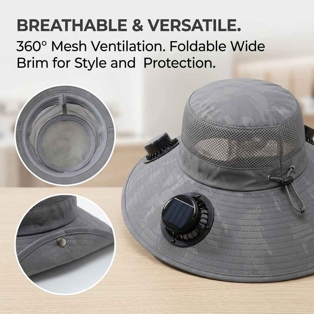 Solar Fan Hat Wide Brim UV Protection Breathable Cooling Sun Hat for Outdoor Fishing Hiking Camping Men Women
