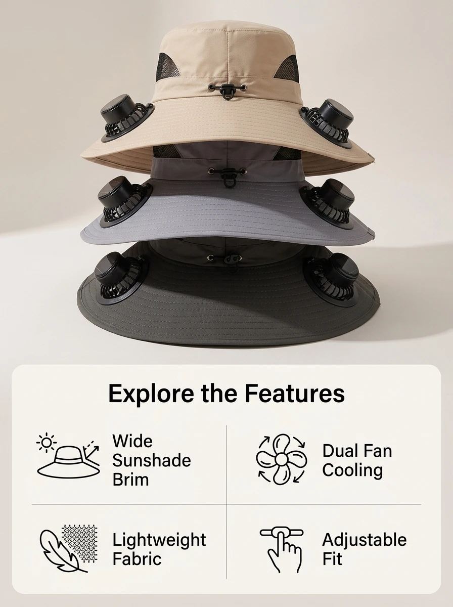 Solar Fan Hat Wide Brim UV Protection Breathable Cooling Sun Hat for Outdoor Fishing Hiking Camping Men Women