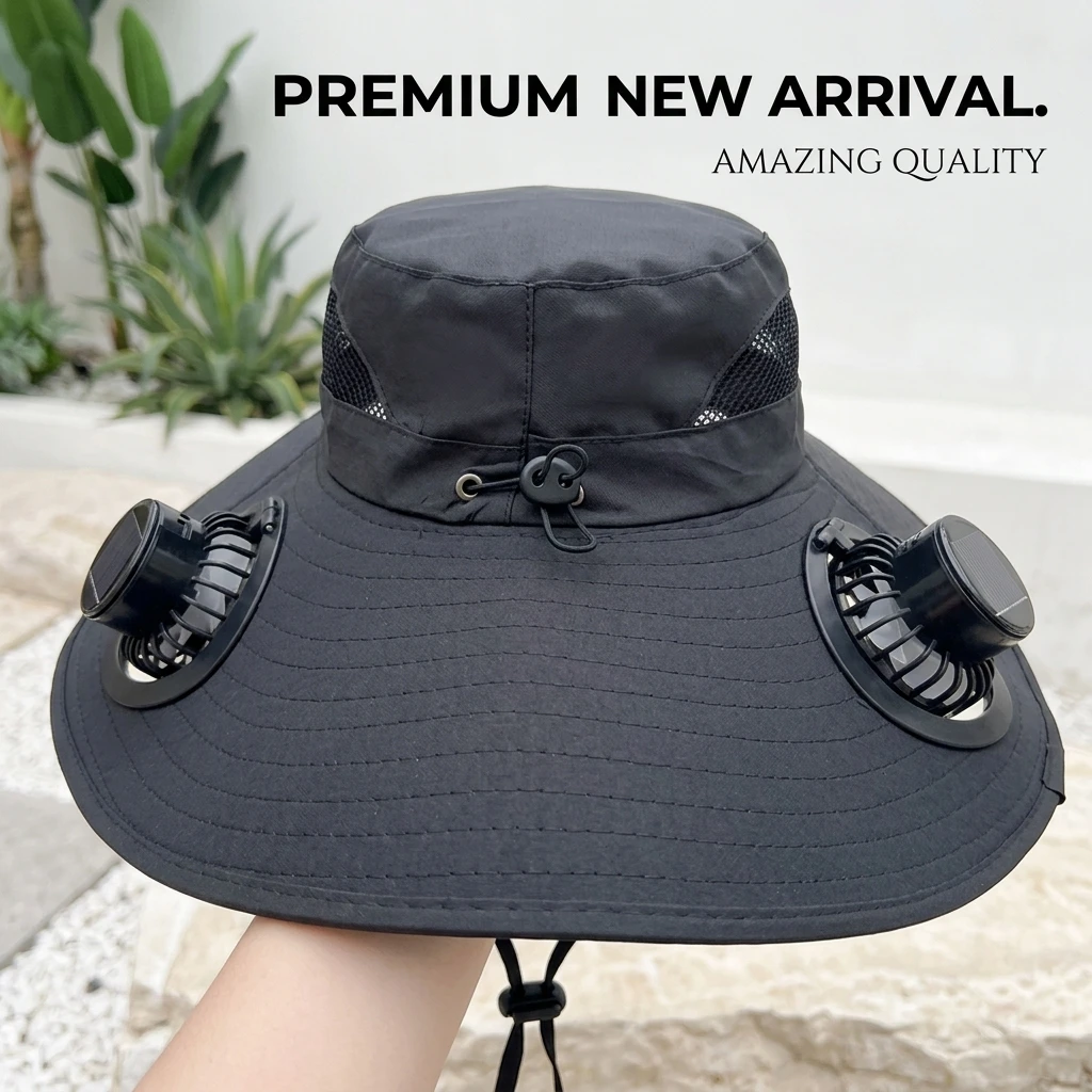 Solar Fan Hat Wide Brim UV Protection Breathable Cooling Sun Hat for Outdoor Fishing Hiking Camping Men Women