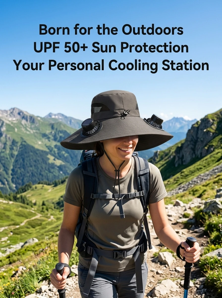 Solar Fan Hat Wide Brim UV Protection Breathable Cooling Sun Hat for Outdoor Fishing Hiking Camping Men Women