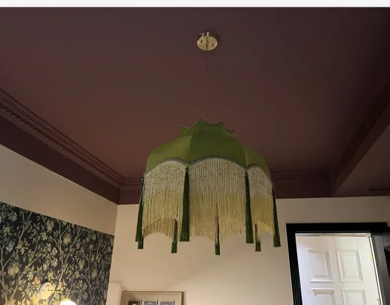 SANDYHA Retro Tassel Chandelier Fabric Art Led Lamps for Entrance Bedroom Living Dining Room Pendant Lights Suspension Luminaire