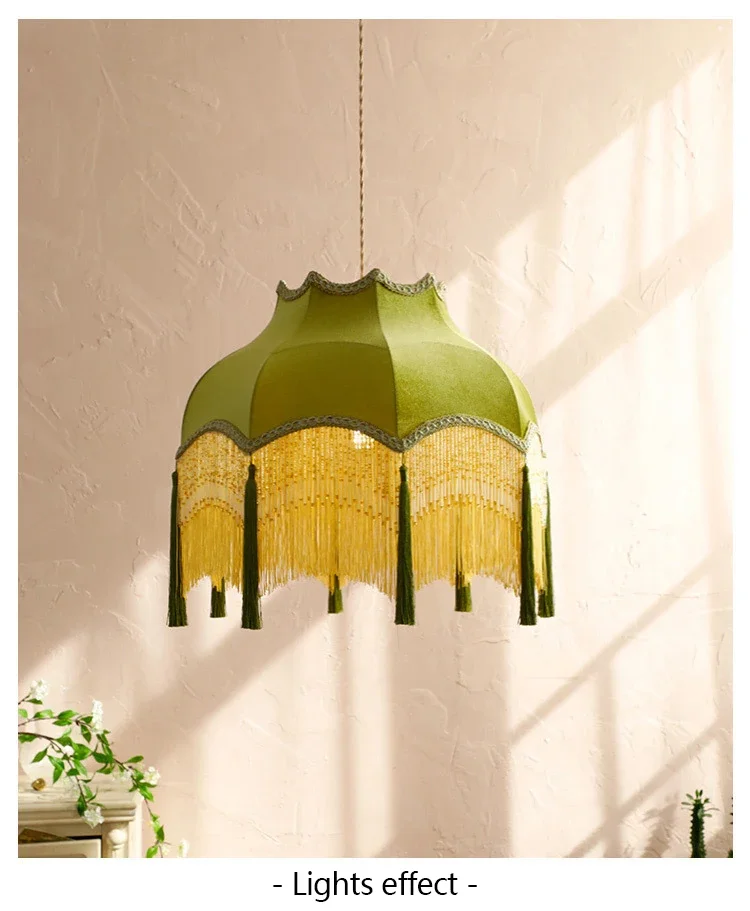 SANDYHA Retro Tassel Chandelier Fabric Art Led Lamps for Entrance Bedroom Living Dining Room Pendant Lights Suspension Luminaire