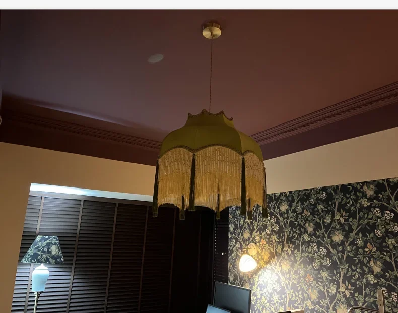 SANDYHA Retro Tassel Chandelier Fabric Art Led Lamps for Entrance Bedroom Living Dining Room Pendant Lights Suspension Luminaire
