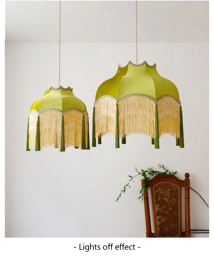 SANDYHA Retro Tassel Chandelier Fabric Art Led Lamps for Entrance Bedroom Living Dining Room Pendant Lights Suspension Luminaire