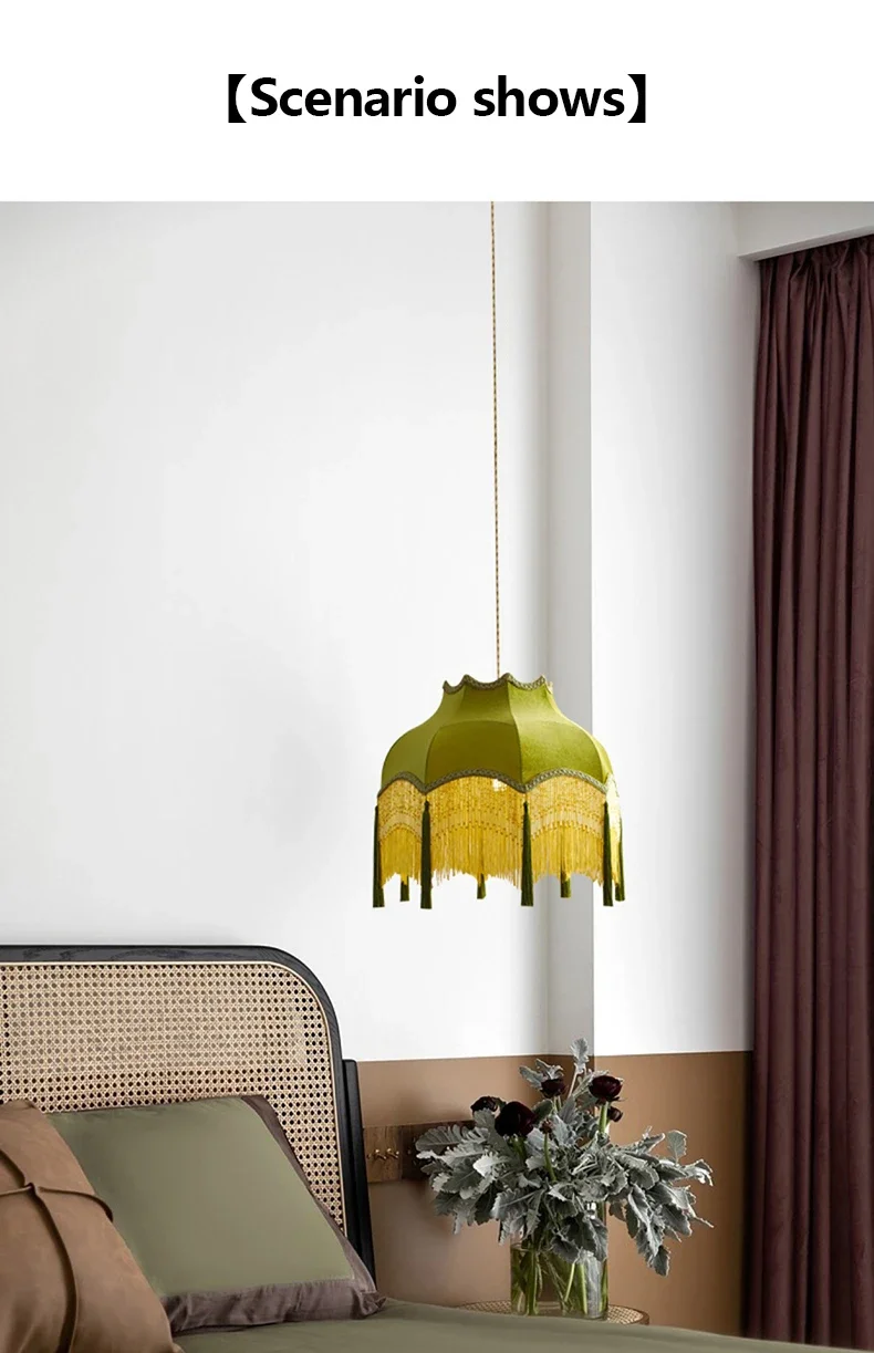 SANDYHA Retro Tassel Chandelier Fabric Art Led Lamps for Entrance Bedroom Living Dining Room Pendant Lights Suspension Luminaire