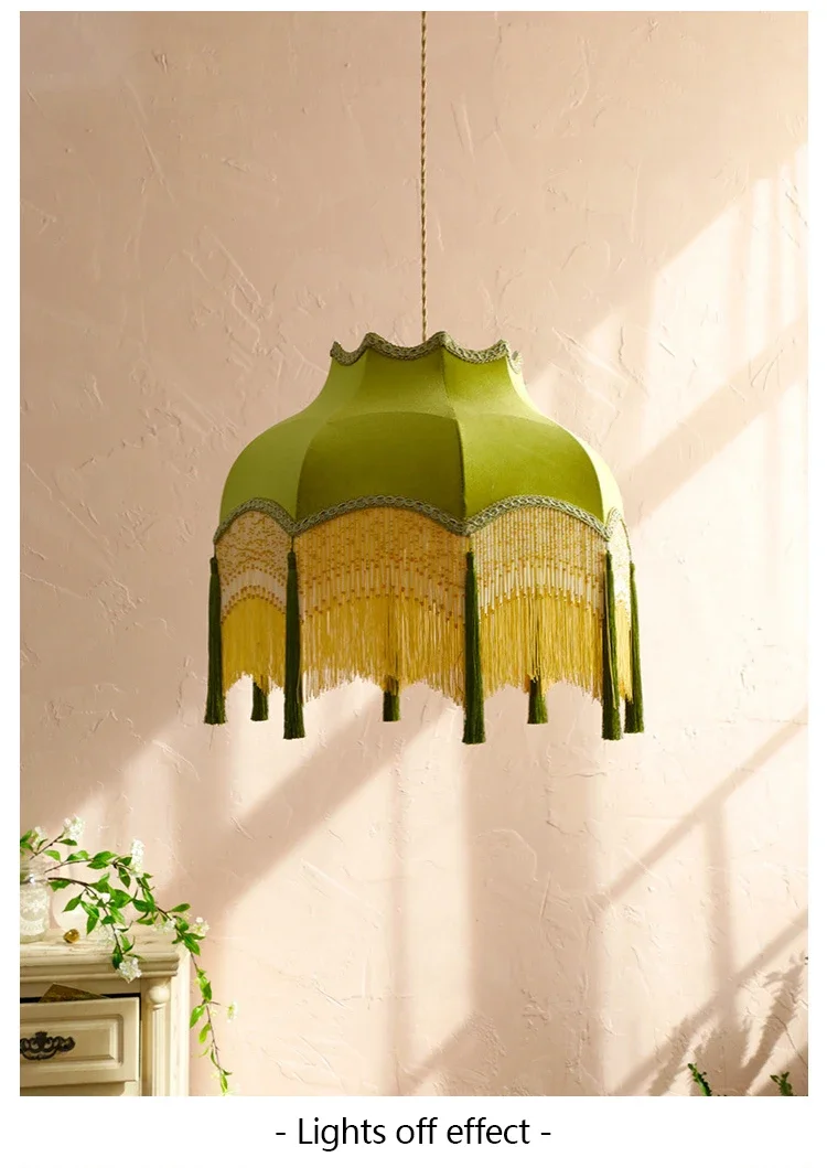 SANDYHA Retro Tassel Chandelier Fabric Art Led Lamps for Entrance Bedroom Living Dining Room Pendant Lights Suspension Luminaire