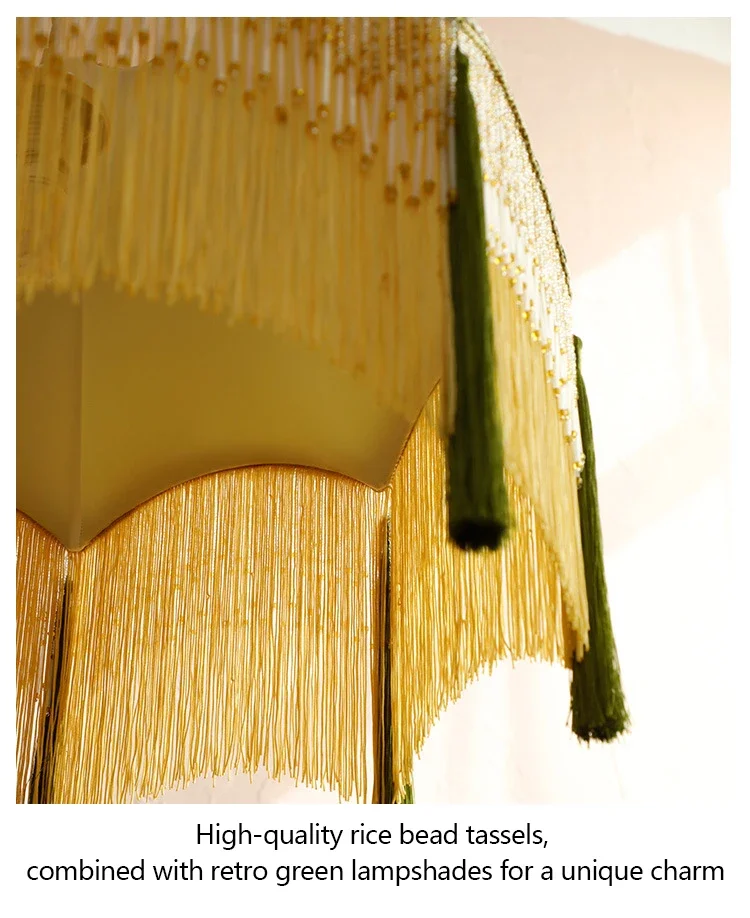 SANDYHA Retro Tassel Chandelier Fabric Art Led Lamps for Entrance Bedroom Living Dining Room Pendant Lights Suspension Luminaire