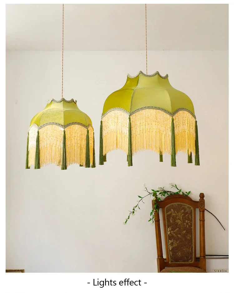 SANDYHA Retro Tassel Chandelier Fabric Art Led Lamps for Entrance Bedroom Living Dining Room Pendant Lights Suspension Luminaire
