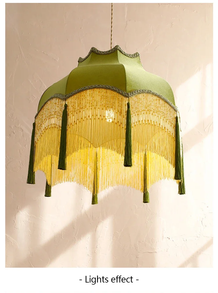 SANDYHA Retro Tassel Chandelier Fabric Art Led Lamps for Entrance Bedroom Living Dining Room Pendant Lights Suspension Luminaire