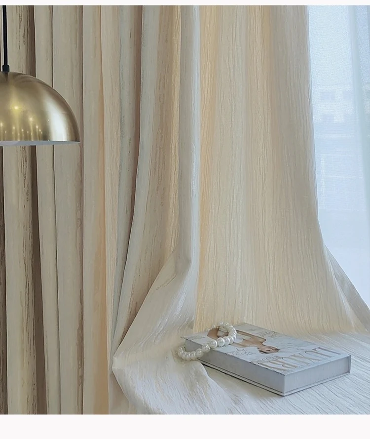 Gilt Light French Cream Jacquard Curtains for Living Room Bedroom High Precision Wood Grain Chenille Customized High-end