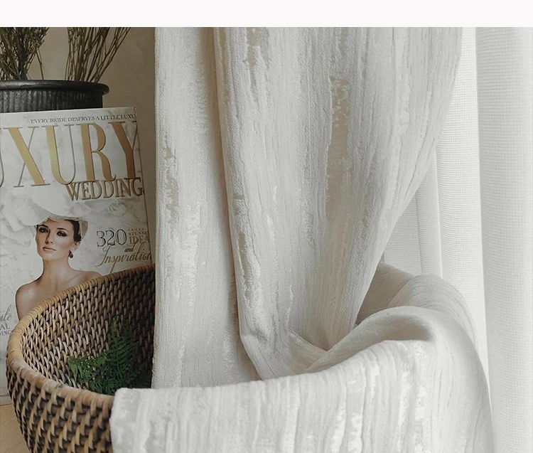 Gilt Light French Cream Jacquard Curtains for Living Room Bedroom High Precision Wood Grain Chenille Customized High-end