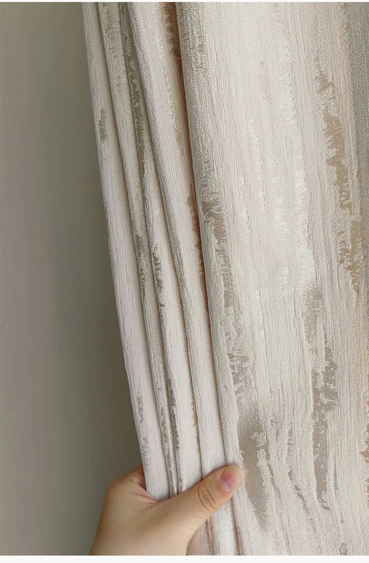 Gilt Light French Cream Jacquard Curtains for Living Room Bedroom High Precision Wood Grain Chenille Customized High-end
