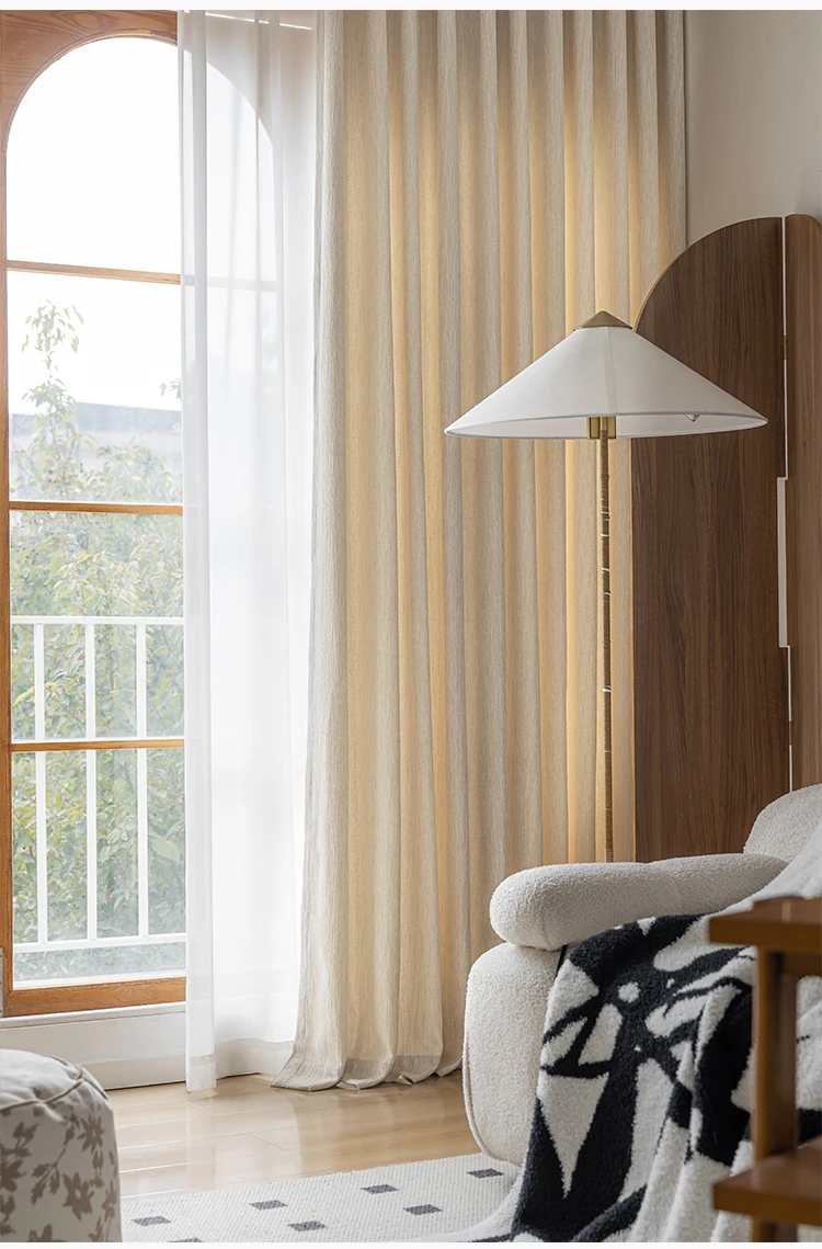 Gilt Light French Cream Jacquard Curtains for Living Room Bedroom High Precision Wood Grain Chenille Customized High-end