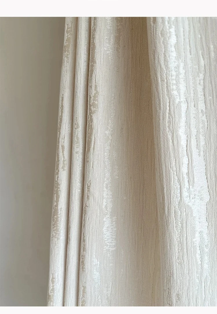 Gilt Light French Cream Jacquard Curtains for Living Room Bedroom High Precision Wood Grain Chenille Customized High-end