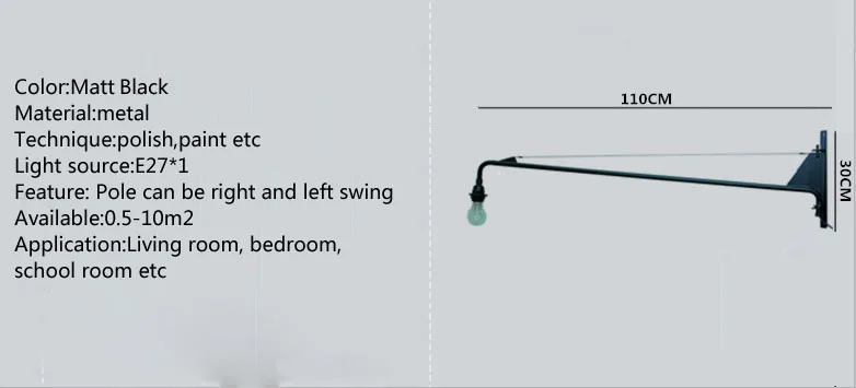 Loft Vintage American Country LED Wall Light Sconce Lamp Metal Bedside Long Arm Swing Lighting Fixtures E27 Living Room Corridor