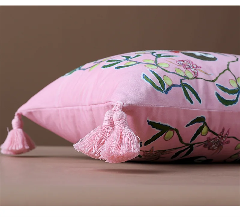 Magnificent Hill Garden Lumbar Pillow Cover Floral Tree Crane Birds Decorative Cushion Case Beautiful Chinoiserie Design 30X55cm
