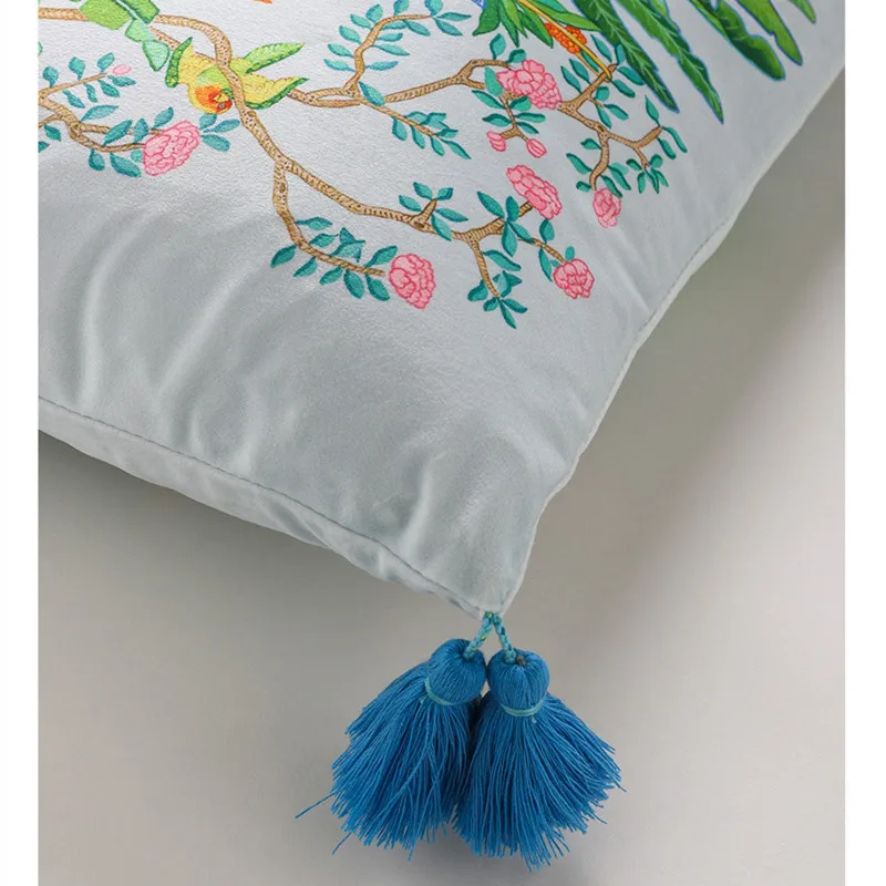 Magnificent Hill Garden Lumbar Pillow Cover Floral Tree Crane Birds Decorative Cushion Case Beautiful Chinoiserie Design 30X55cm