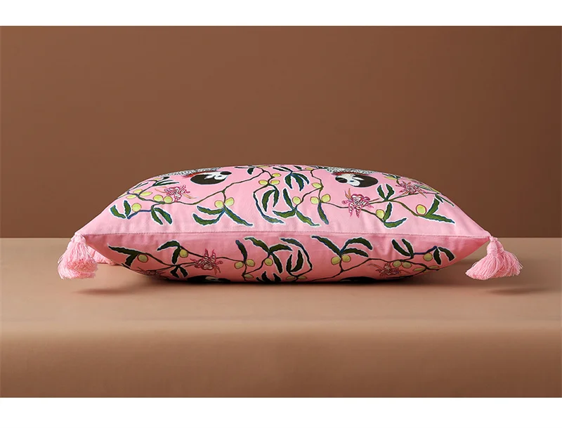 Magnificent Hill Garden Lumbar Pillow Cover Floral Tree Crane Birds Decorative Cushion Case Beautiful Chinoiserie Design 30X55cm