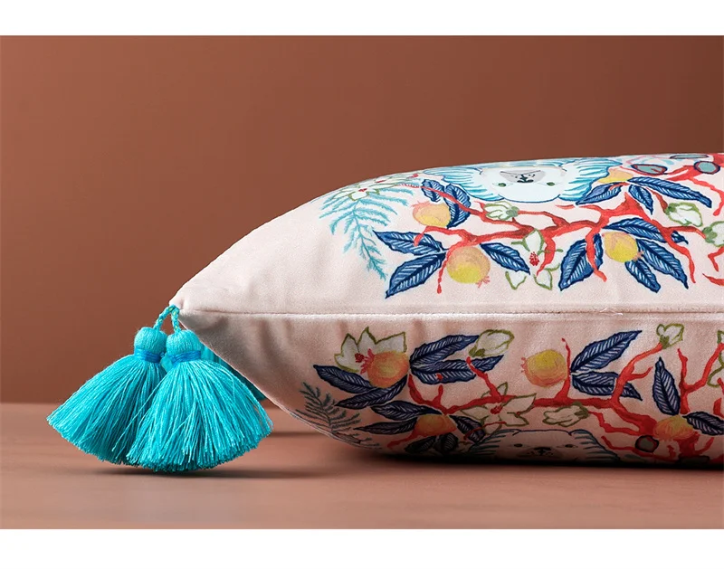 Magnificent Hill Garden Lumbar Pillow Cover Floral Tree Crane Birds Decorative Cushion Case Beautiful Chinoiserie Design 30X55cm