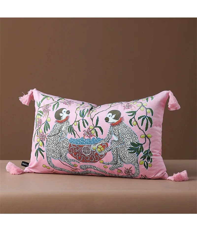Magnificent Hill Garden Lumbar Pillow Cover Floral Tree Crane Birds Decorative Cushion Case Beautiful Chinoiserie Design 30X55cm