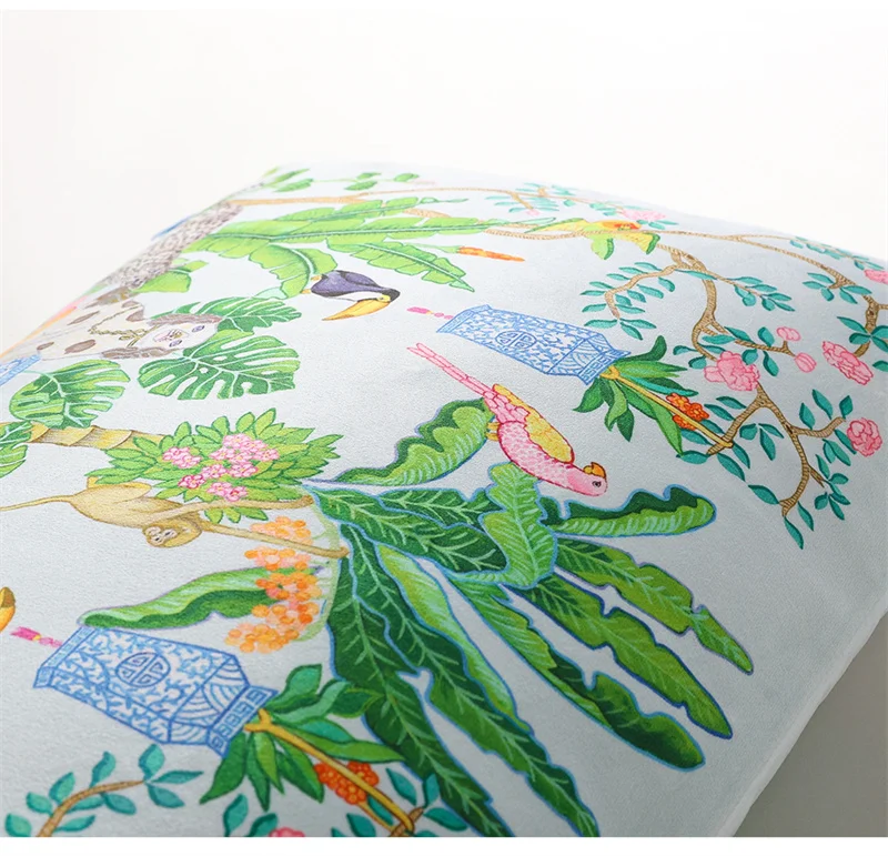 Magnificent Hill Garden Lumbar Pillow Cover Floral Tree Crane Birds Decorative Cushion Case Beautiful Chinoiserie Design 30X55cm