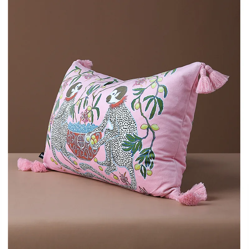 Magnificent Hill Garden Lumbar Pillow Cover Floral Tree Crane Birds Decorative Cushion Case Beautiful Chinoiserie Design 30X55cm