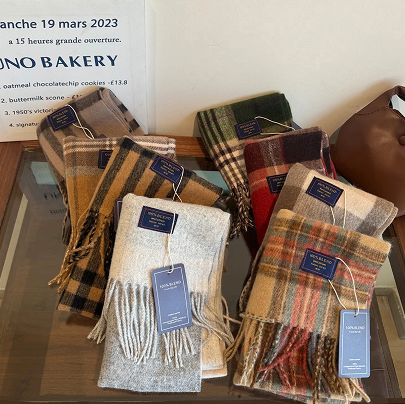 Classic England Style Stripe Plaid Scarves for Women Scarf Fashion Luxury Brand Tassel Shawls Pashmina Lady Wrap Poncho Stoles