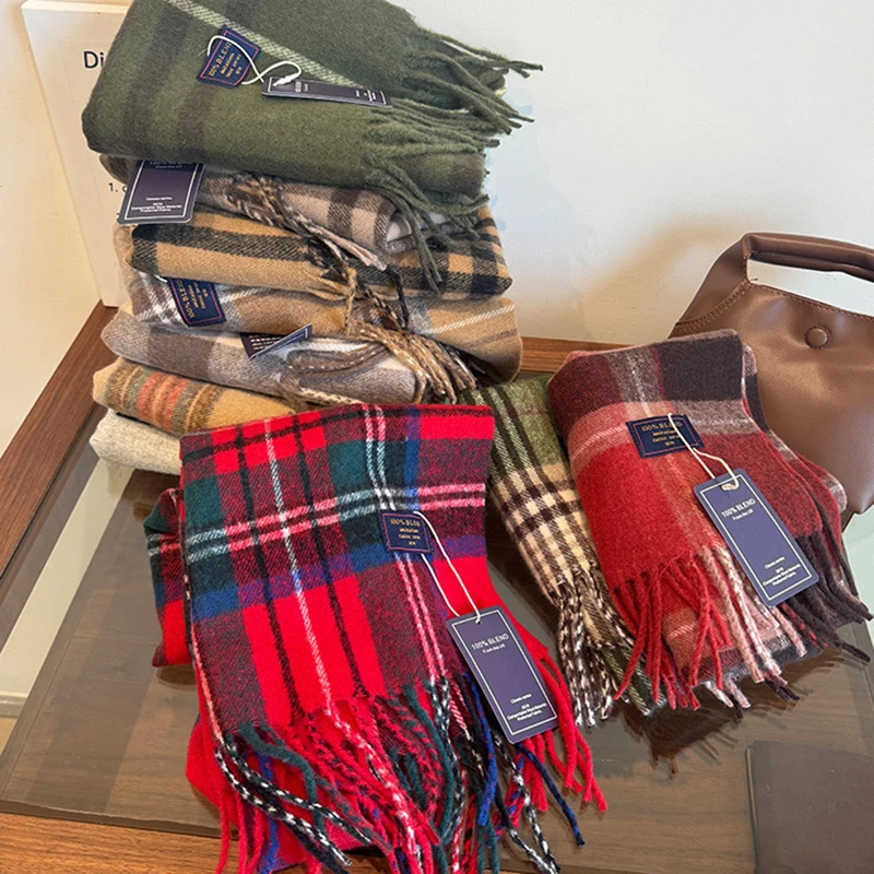 Classic England Style Stripe Plaid Scarves for Women Scarf Fashion Luxury Brand Tassel Shawls Pashmina Lady Wrap Poncho Stoles