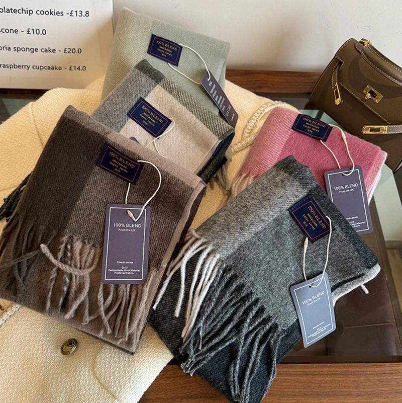 Classic England Style Stripe Plaid Scarves for Women Scarf Fashion Luxury Brand Tassel Shawls Pashmina Lady Wrap Poncho Stoles