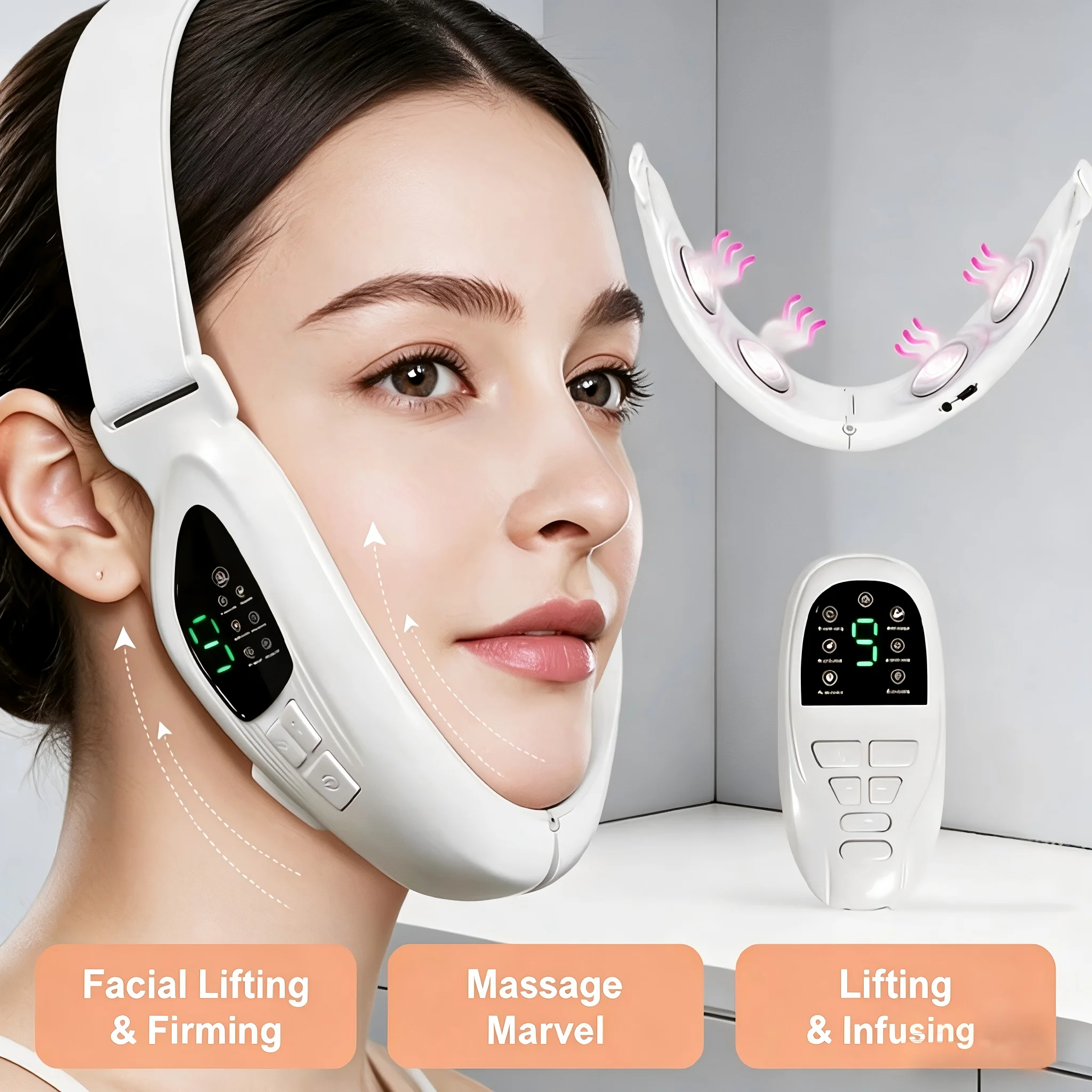 Electric V Shaped Double Chin Reducer V-Face Beauty Machine Facial Lifting Device Face Slimming Massager for Jawline Improve