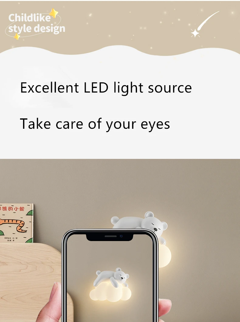 Wall Lamp, Bedside Lamp, Bedroom Staircase Lamp, Background Wall Lamp, Hanging Lamp, Boy Cloud, Little Bear, Children's Room Lam