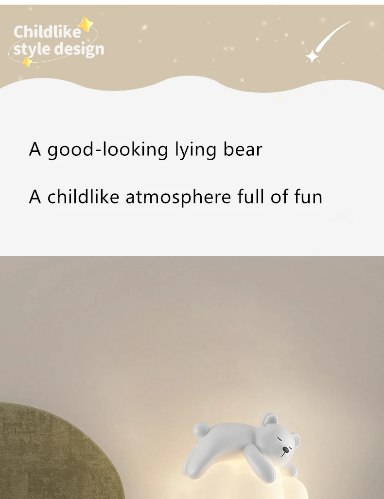 Wall Lamp, Bedside Lamp, Bedroom Staircase Lamp, Background Wall Lamp, Hanging Lamp, Boy Cloud, Little Bear, Children's Room Lam