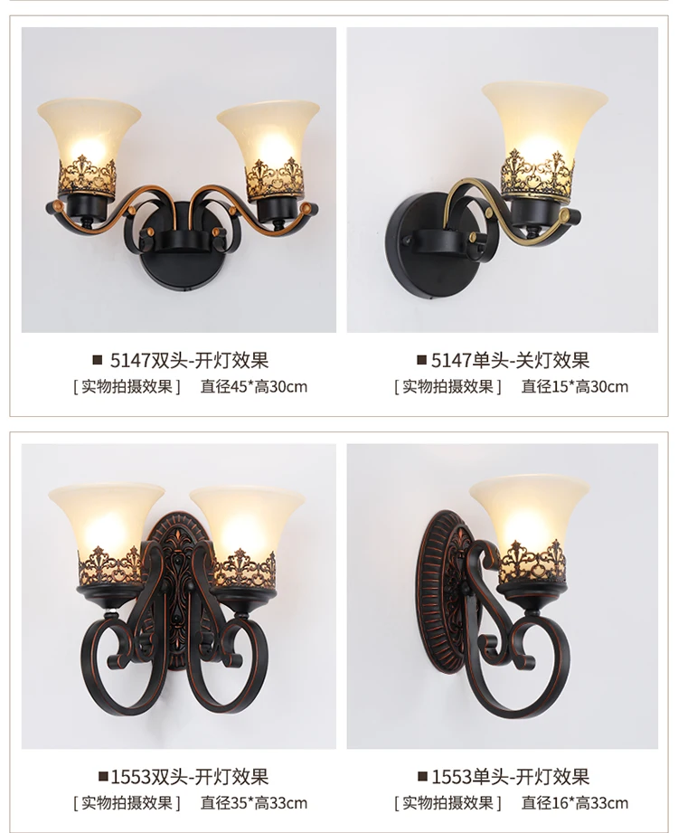 American Style Wall Lamp Retro Garden Wall Sconce Led Lights Bedroom Bedside Lamp Rural Creative Aisle Iron Indoor Lighting