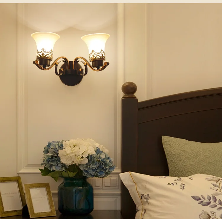 American Style Wall Lamp Retro Garden Wall Sconce Led Lights Bedroom Bedside Lamp Rural Creative Aisle Iron Indoor Lighting