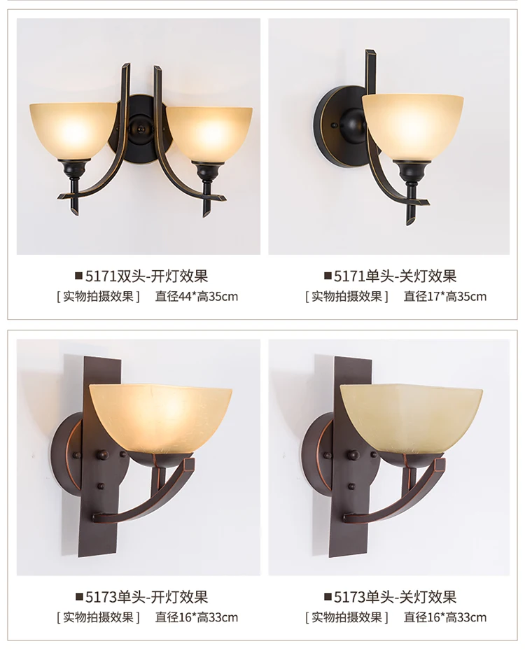 American Style Wall Lamp Retro Garden Wall Sconce Led Lights Bedroom Bedside Lamp Rural Creative Aisle Iron Indoor Lighting