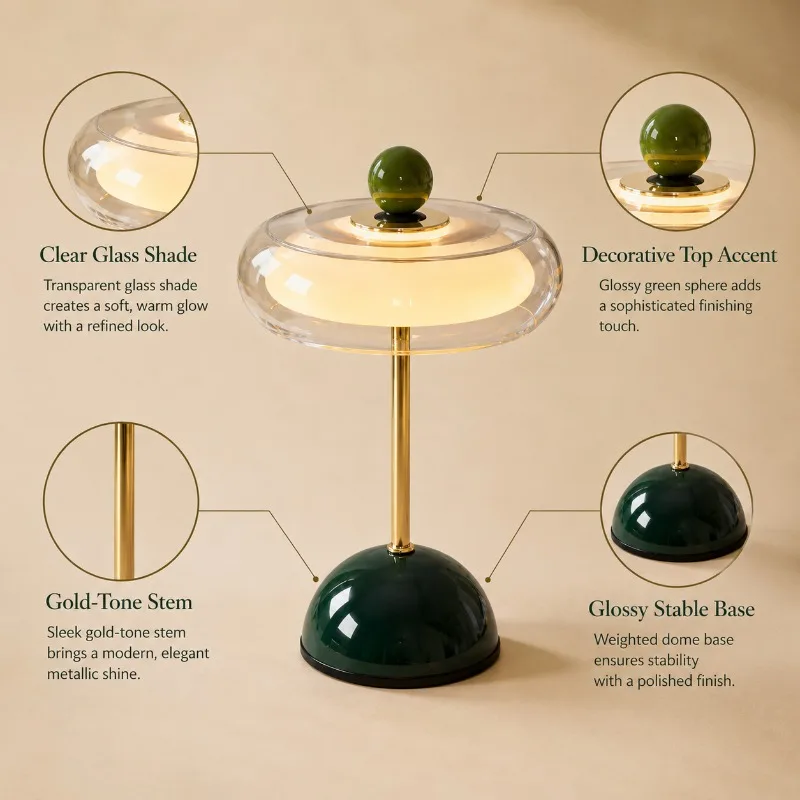French Vintage Glass Rechargeable Touch Dimming Elegant Bedside Decor for Bedroom Living Room Hotel Ambient LED Table Lamp