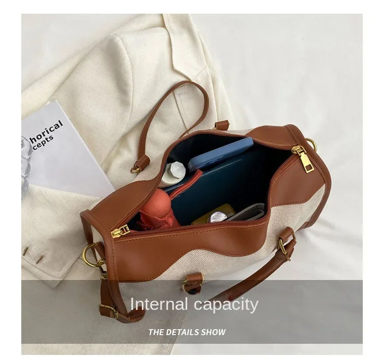 Women Travel Storage Handbag Vintage Fitness Luggage Bag Single Shoulder Crossbody Bag Large Nylon PU Leather Bag 2024 Handbags