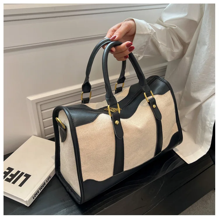 Women Travel Storage Handbag Vintage Fitness Luggage Bag Single Shoulder Crossbody Bag Large Nylon PU Leather Bag 2024 Handbags