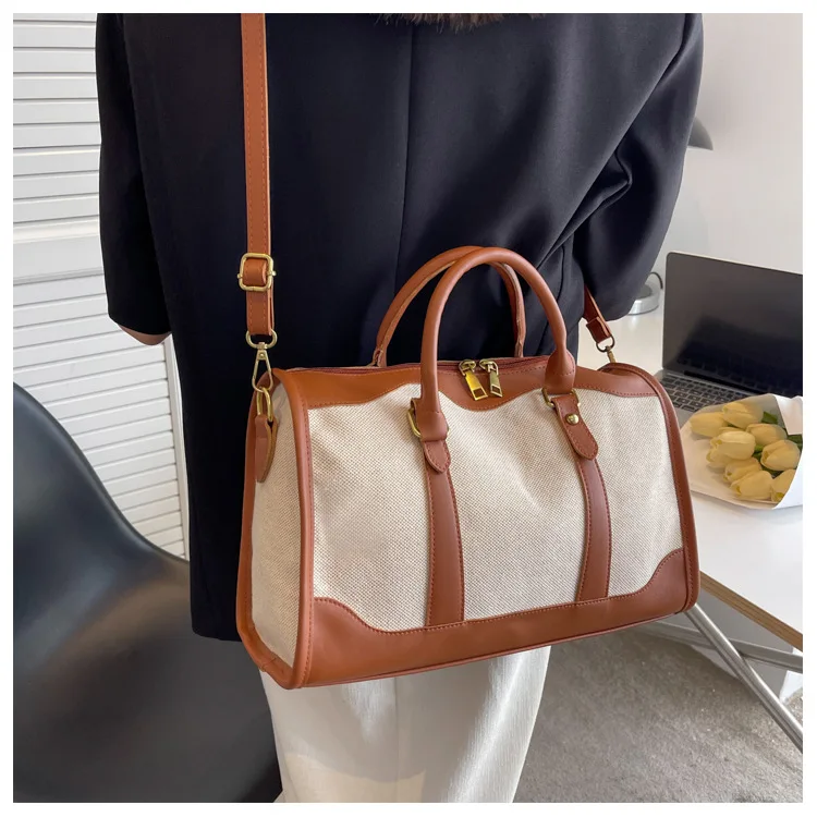 Women Travel Storage Handbag Vintage Fitness Luggage Bag Single Shoulder Crossbody Bag Large Nylon PU Leather Bag 2024 Handbags