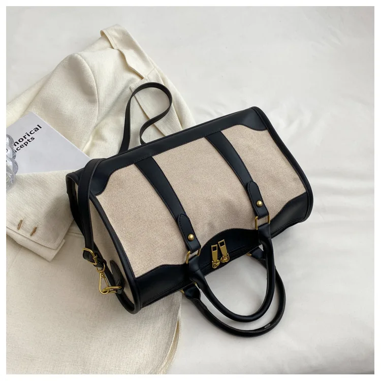 Women Travel Storage Handbag Vintage Fitness Luggage Bag Single Shoulder Crossbody Bag Large Nylon PU Leather Bag 2024 Handbags