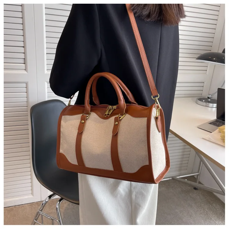 Women Travel Storage Handbag Vintage Fitness Luggage Bag Single Shoulder Crossbody Bag Large Nylon PU Leather Bag 2024 Handbags