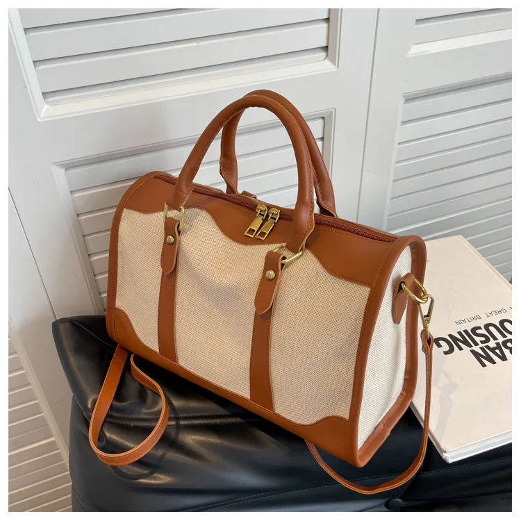 Women Travel Storage Handbag Vintage Fitness Luggage Bag Single Shoulder Crossbody Bag Large Nylon PU Leather Bag 2024 Handbags