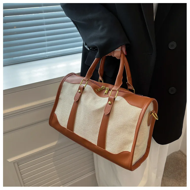 Women Travel Storage Handbag Vintage Fitness Luggage Bag Single Shoulder Crossbody Bag Large Nylon PU Leather Bag 2024 Handbags