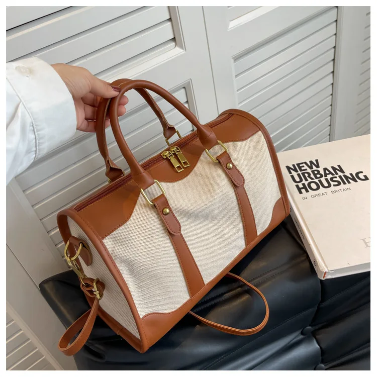 Women Travel Storage Handbag Vintage Fitness Luggage Bag Single Shoulder Crossbody Bag Large Nylon PU Leather Bag 2024 Handbags