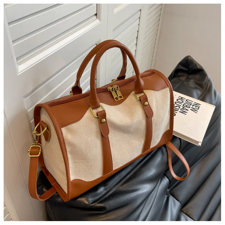 Women Travel Storage Handbag Vintage Fitness Luggage Bag Single Shoulder Crossbody Bag Large Nylon PU Leather Bag 2024 Handbags